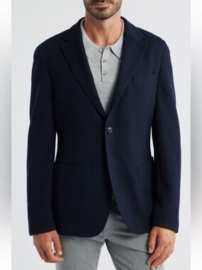 Boss Heston Navy Knit Sport Coat - Single-Button Blazer 40L